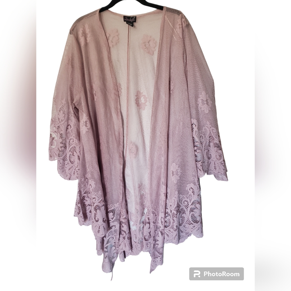 Questions Blush Pink Semi-Sheer Flowy Mid-Length Cardigan EUC Size 2X